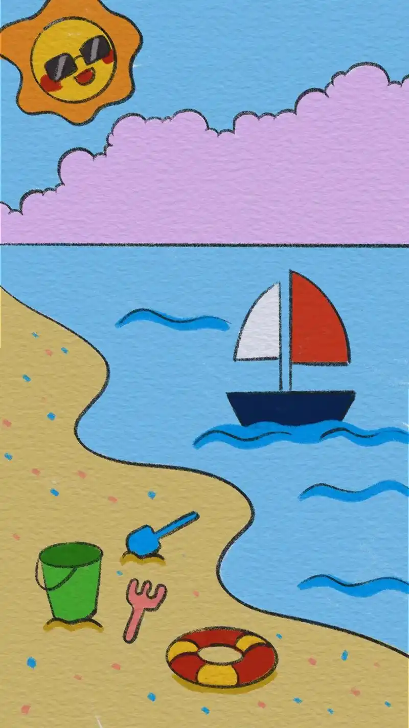 夏天到了画一幅海边简笔画