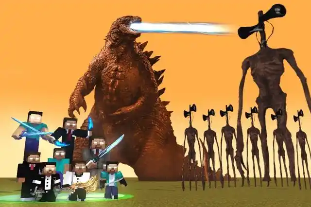 mc动画:怪物学校《警笛头vs哥斯拉》,强大的英雄兄弟情谊!