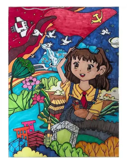 红领巾心向党绘画作品展示一