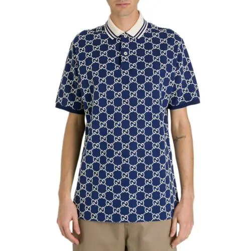 gucci/古驰【20春夏】男装 服饰 翻领棉质gg绣花图案开襟衫 男士短