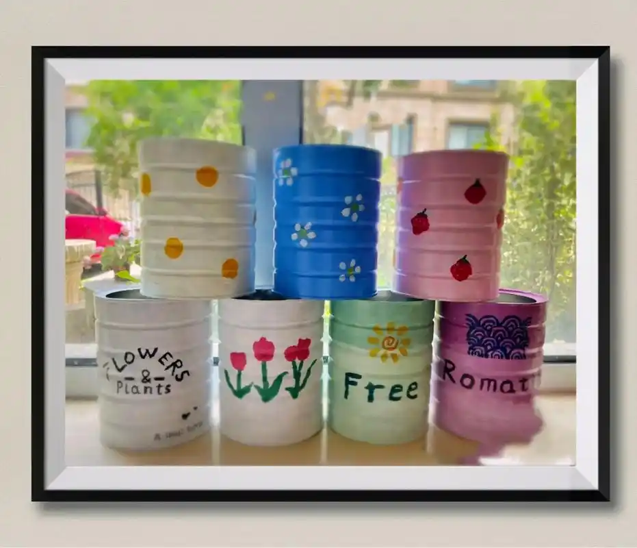 幼儿园要求用奶粉罐改造成彩绘花盆,与睿睿一起完成 - 抖音