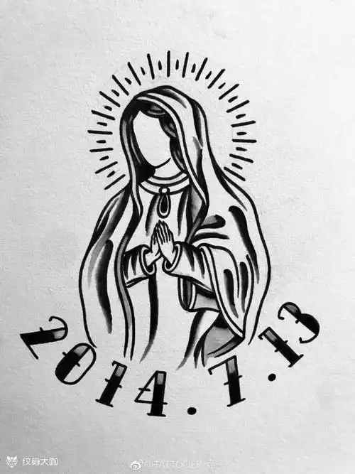 圣母_纹身图案手稿图片_斌子的纹身作品集