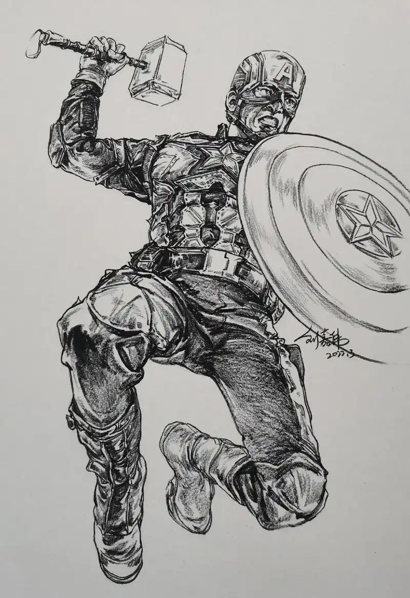 美国队长 #美术生 #速写  美国队长 - 抖音