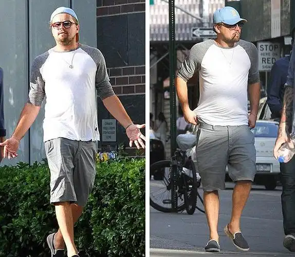 小李子不惧发福 挺肚出街