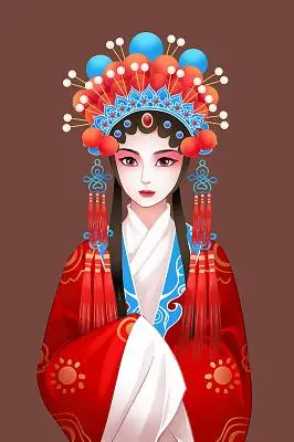 插画手绘京剧人物素材京剧花旦戏曲人物红色古风国风原创插画海报国潮