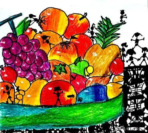 《水果和小火柴人》来自树华美术5-6岁创意绘画班学员作品