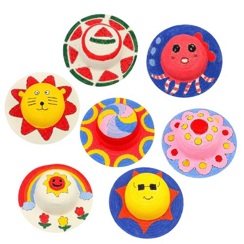 草帽diy绘画帽子儿童幼儿园画画彩绘手绘涂鸦帽子