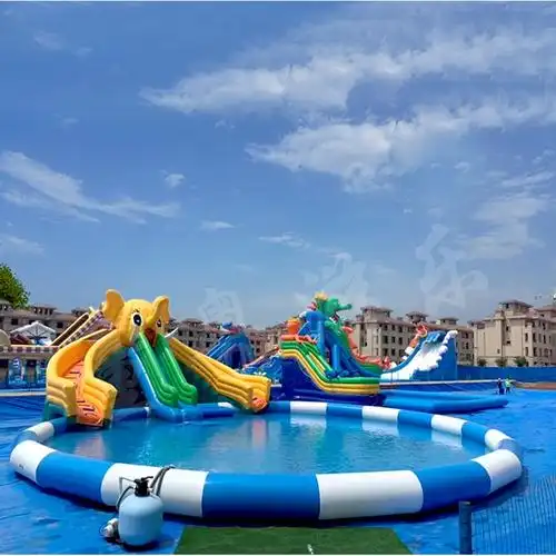 定制大型户外充气水池支架游泳池加厚蓄水池抓鱼池手摇船水上闯关滑梯