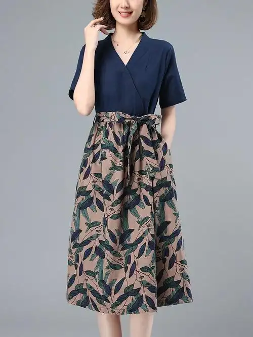 棉麻连衣裙2021年夏装女装新款气质爆款中年妈妈洋气减龄高端裙子