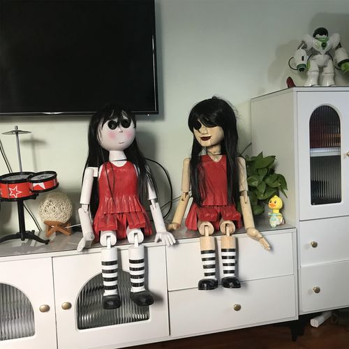 恐怖诡异吓人实木木偶人偶氛围布景道具装饰摆件吊诡红裙娃娃包邮