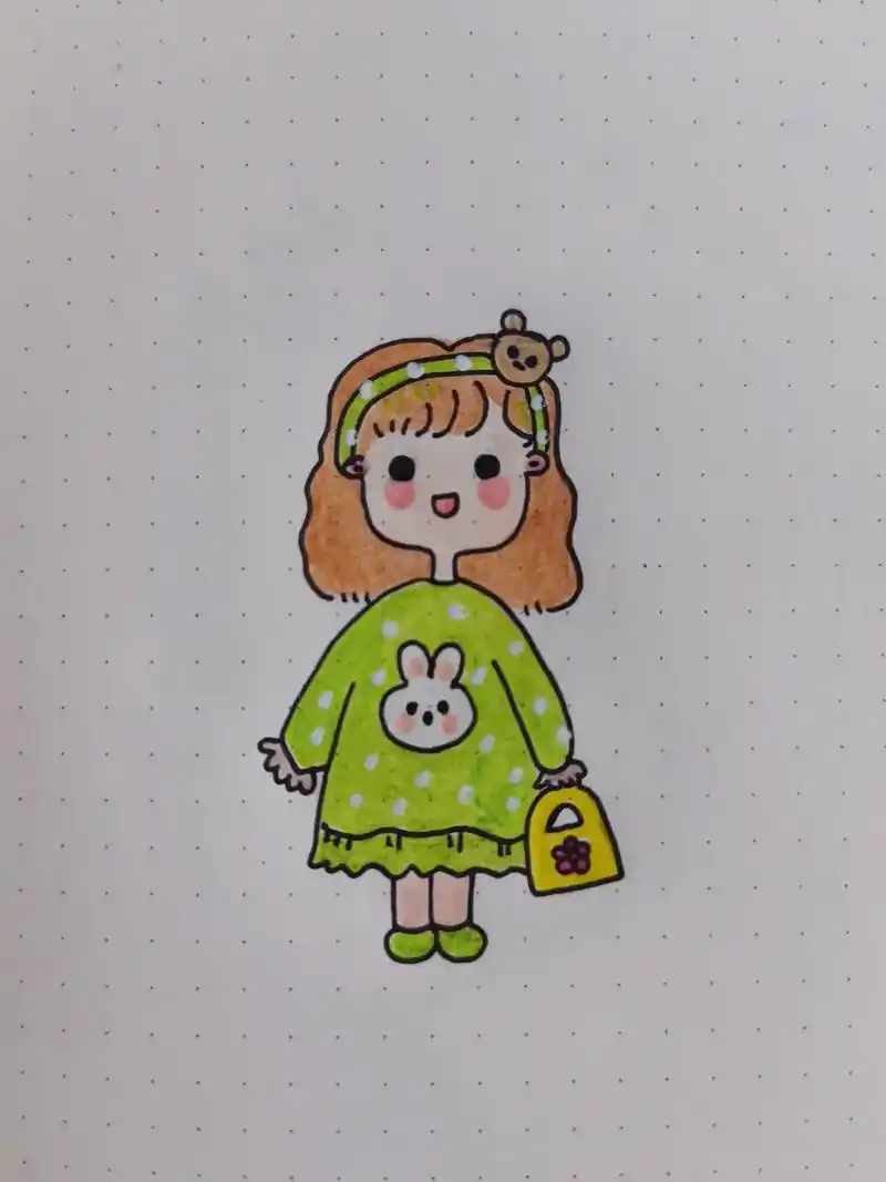 小女孩简笔画.穿一件绿色的裙子感觉好凉爽#简笔画 #画画 # - 抖音