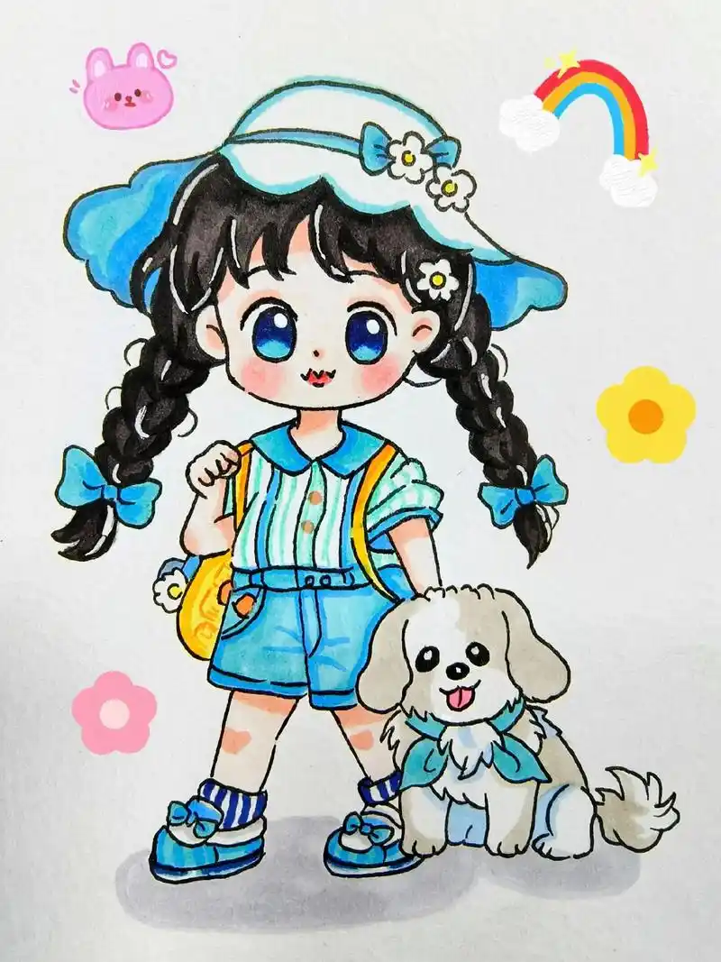 动漫女孩绘画过程图.#马克笔手绘 #q版人物 #动漫 #动漫 - 抖音