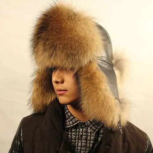 狐狸毛雷锋帽冬季皮草帽子男中老年真皮护耳长毛棉帽东北户外貉子