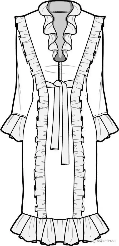 60例连衣裙平面款式图线稿