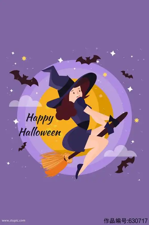 卡通骑魔法扫帚的女巫矢量素材