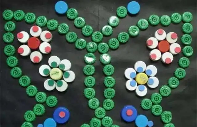 饮料瓶的瓶盖请留下做创意瓶盖画吧