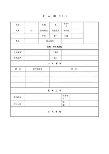 个人简历表格式模板.doc