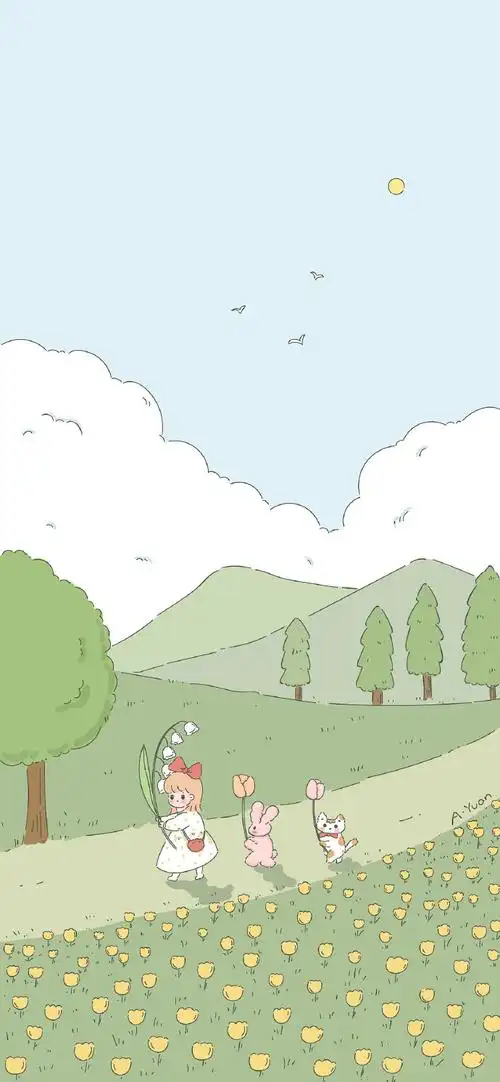 小清新##治愈系##手机壁纸##壁纸##手绘##插画##可爱壁纸##绿色壁纸