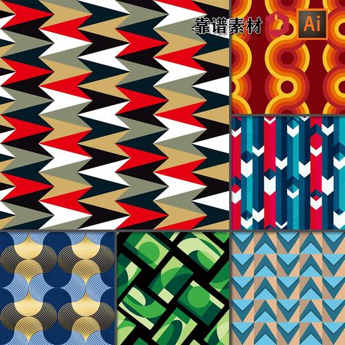三角圆圈色块重复拼接抽象几何时尚印花图案ai矢量设计素材