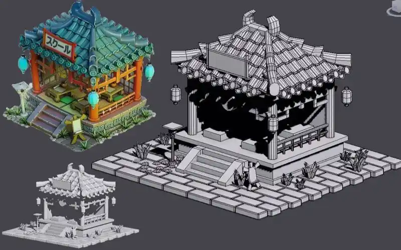 【3d建模】3dmax古风场景,庭院模型制作,毕设作业练习.