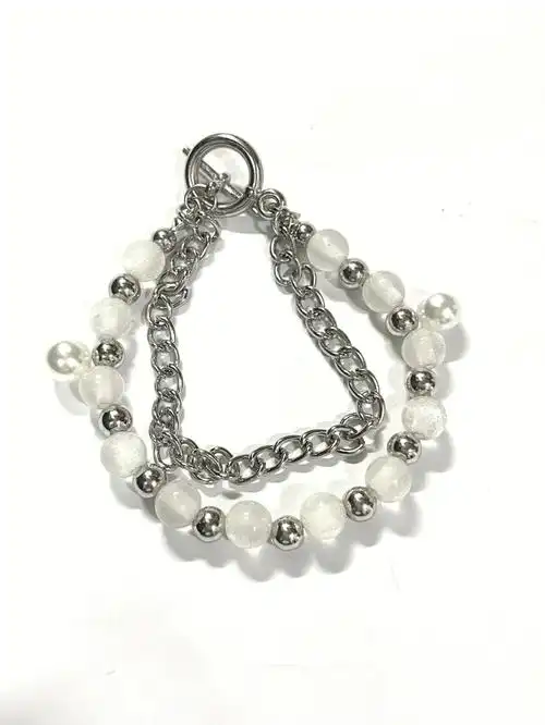 vintage串珠手链白色猫眼石新中式