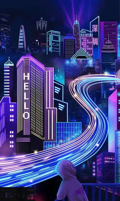 深圳手绘城市插画都市夜景