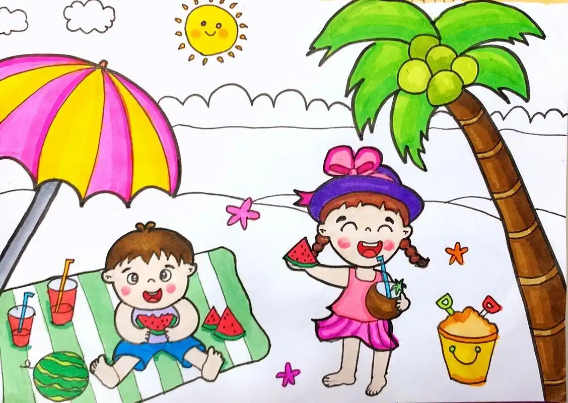 儿童画 | 夏日沙滩 99一组【夏日沙滩主题儿童画】分享给大家99