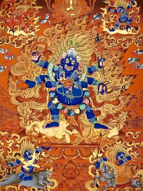 六臂玛哈嘎拉大黑天唐卡:热贡李秀大师作品