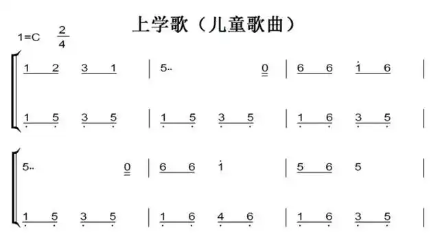 上学歌(儿童歌曲)原版 钢琴谱 双手简谱 简谱 有试听 超好听