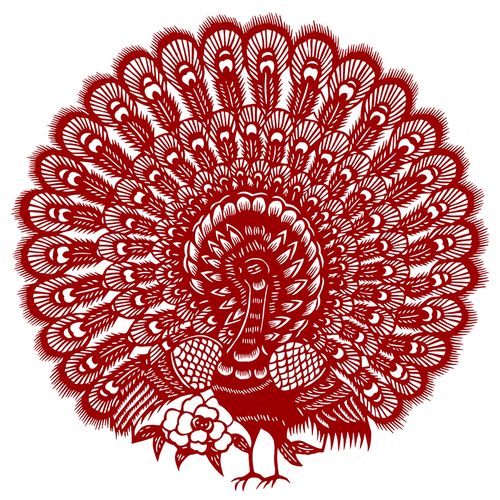 孔雀开屏剪纸底稿手工刻纸图样diy模板中国风窗花图案打印底稿