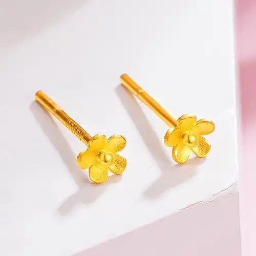 梦金园桃花花朵黄金耳钉999足金耳饰小巧养耳棒小清新送女一对耳环