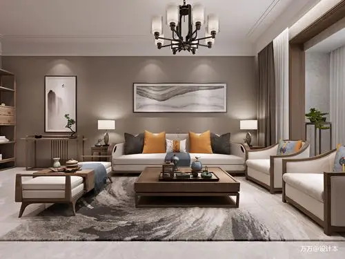 精选中式二居客厅装修效果图片81-100m二居中式现代家装装修案例效果