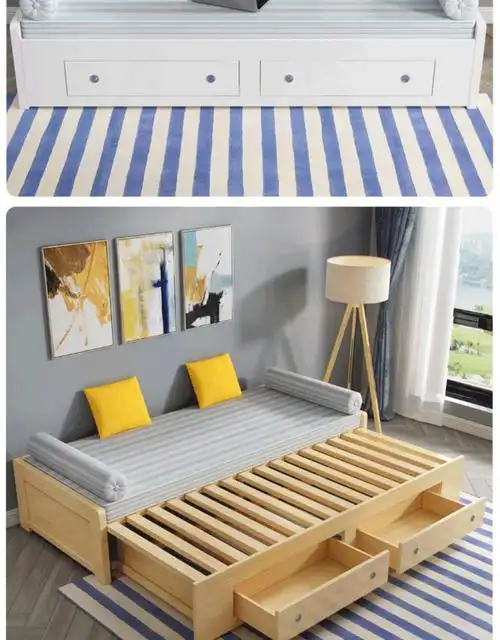 推拉无扶手沙发床两用折叠伸缩床坐卧小户型单人实木抽拉式长200宽