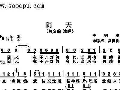 阴天 莫文蔚 歌谱 简谱