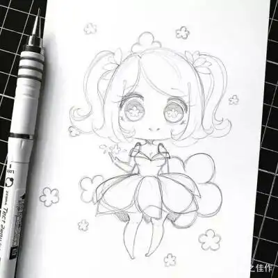 铅笔画 线稿 黑白 萌 小女孩 简单 新手 0 7 vicky端  发布到  q