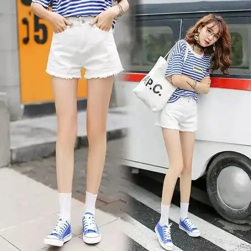 白色牛仔短裤搭配图片今年格外流行这样穿