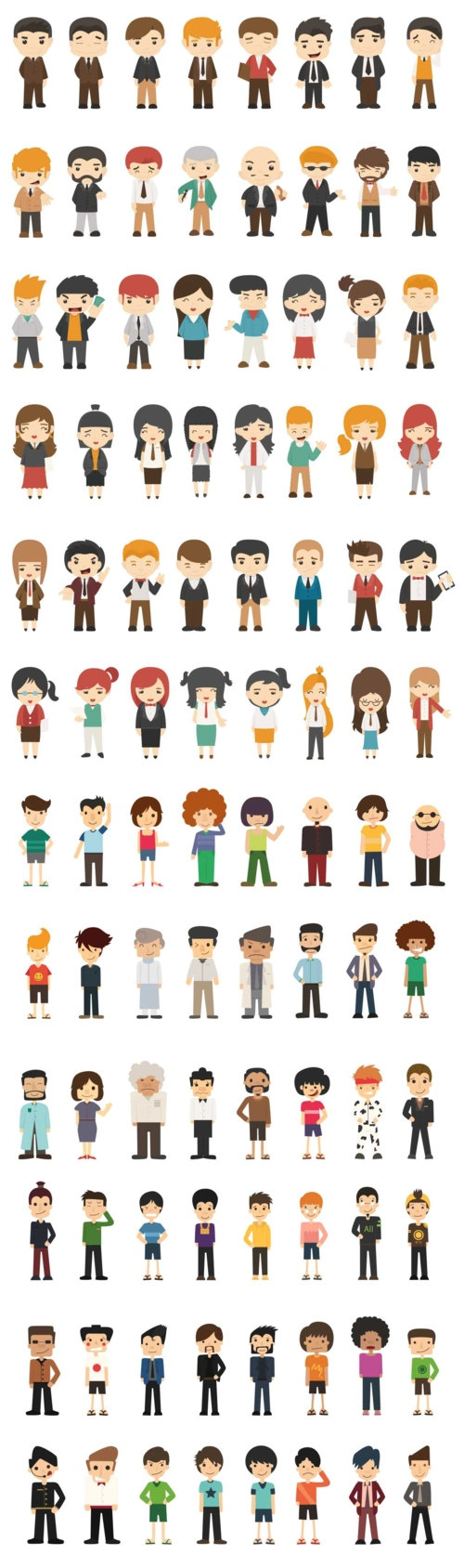 96个扁平化q版卡通人物ppt素材