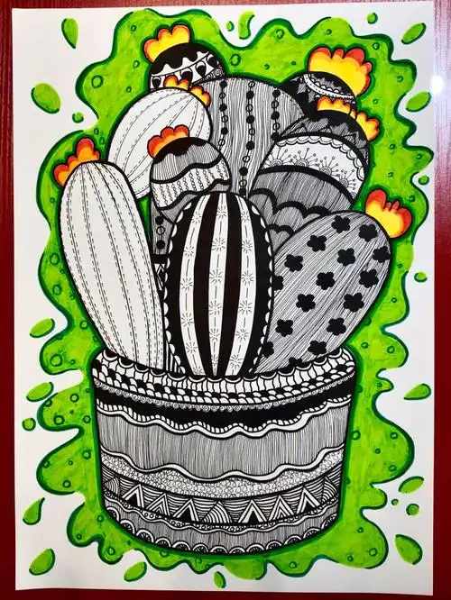 仙人掌创意线描