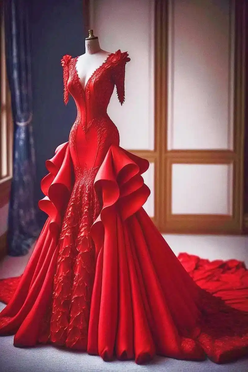红婚纱.红色婚纱,柔软的质感,让人触摸到温暖的梦境.精致的蕾 - 抖音