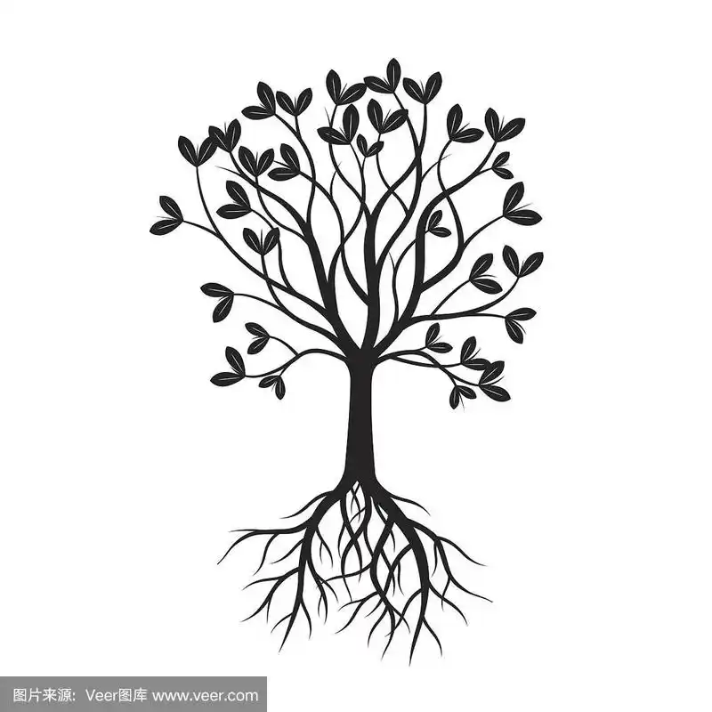 有根的树的形状.矢量插图.