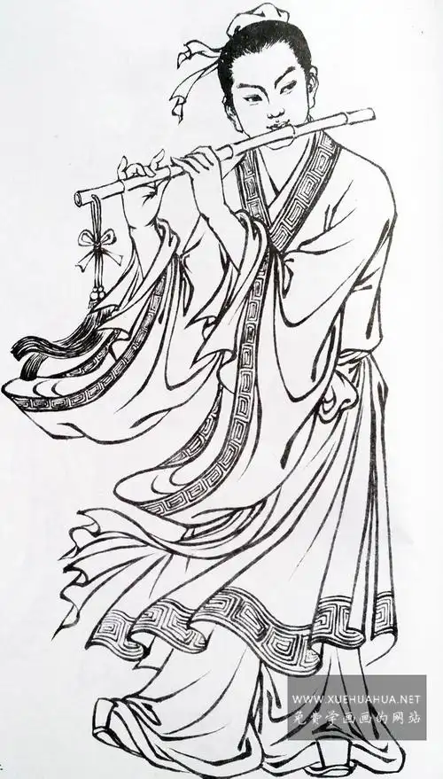 白描人物_《韩湘子吹箫图》