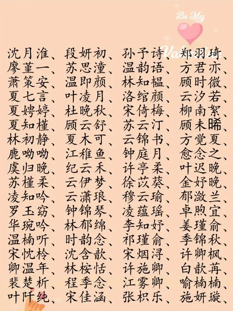 新人写作素材//现代女主名字