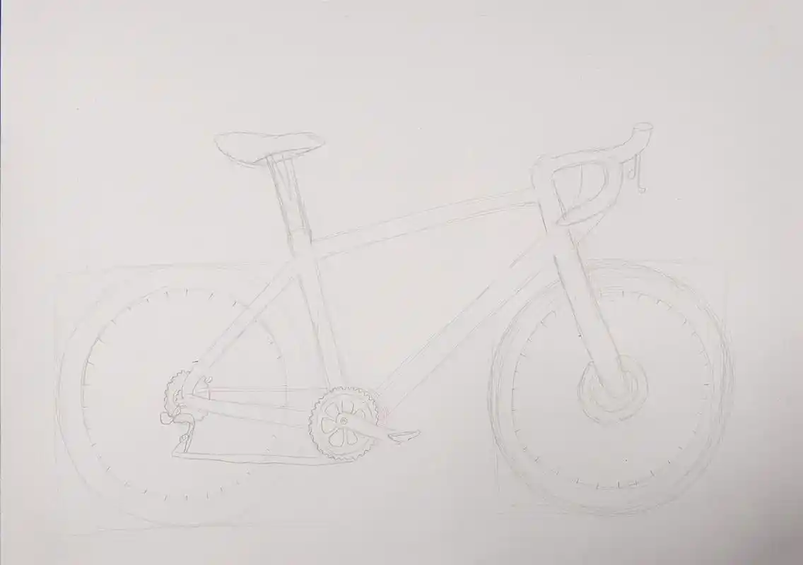 速写考级:六级 自行车 照片写生 黑白线描装饰