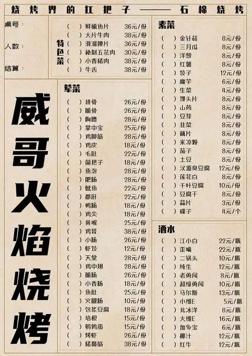 烧烤店菜单