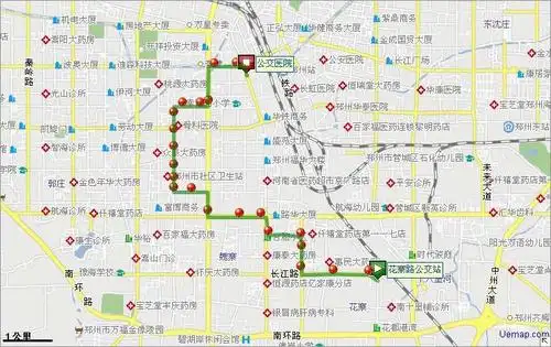 郑州213路上行公交线路图