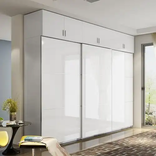 现代简约推拉门衣柜实木质滑移门烤漆整体大衣橱顶柜卧室家具定制