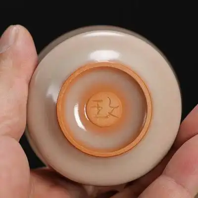 龙泉青瓷王文纯手工杯猪油冻金边白玉 哥窑单杯品茗杯茶盏 主人杯