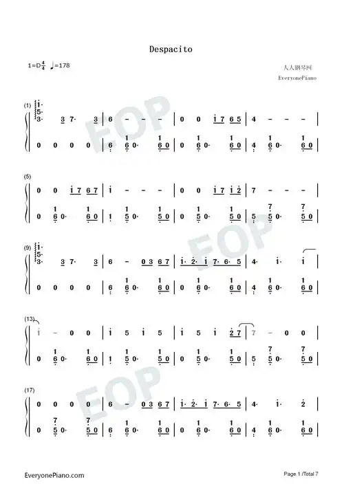 despacito-极简好听-钢琴版-抖音爆火双手简谱预览1