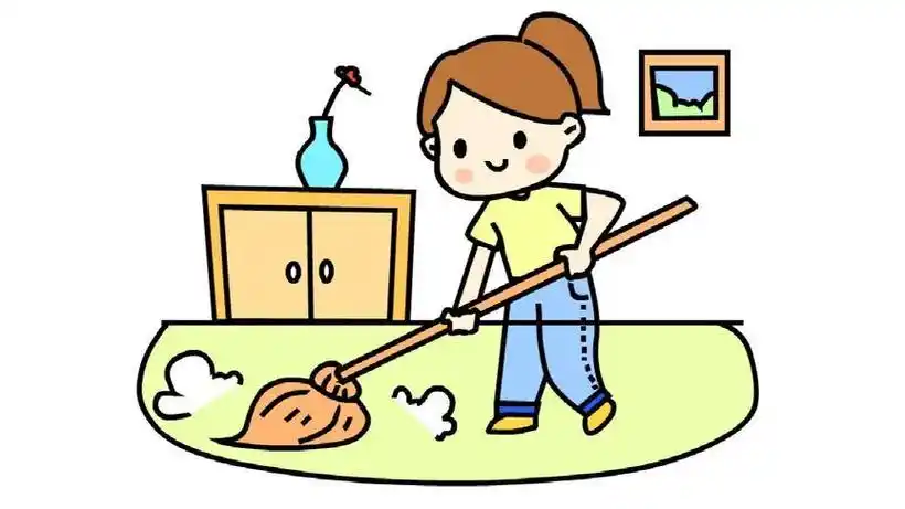 简笔画小孩拖地