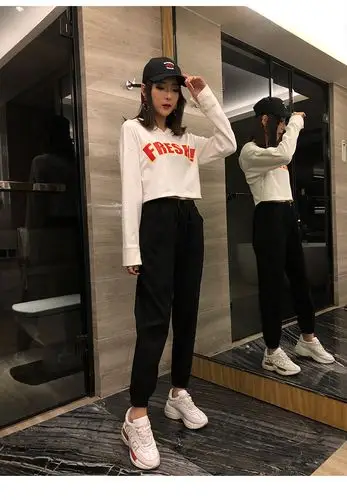 goso新品纯棉工装裤女秋季hiphop街拍裤子潮宽松学生休闲九分束脚裤